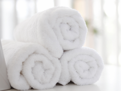Rolled up towels for the steam room.